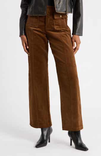 High Waist Patch Pocket Wide Leg Corduroy Pants