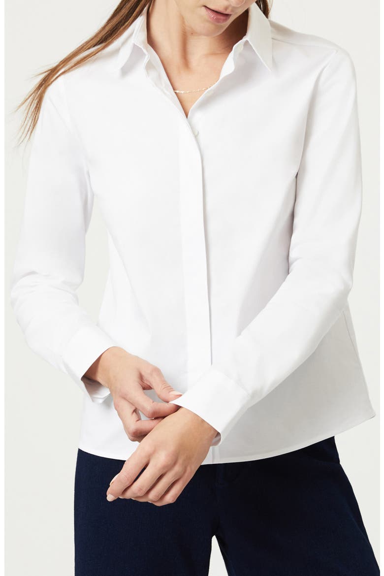Hidden Placket Button-Up Shirt, Alternate, color, WHITE