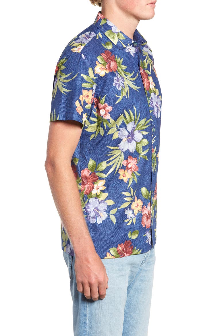 Tropical Filter Trim Fit Camp Shirt, Alternate, color, NAVY