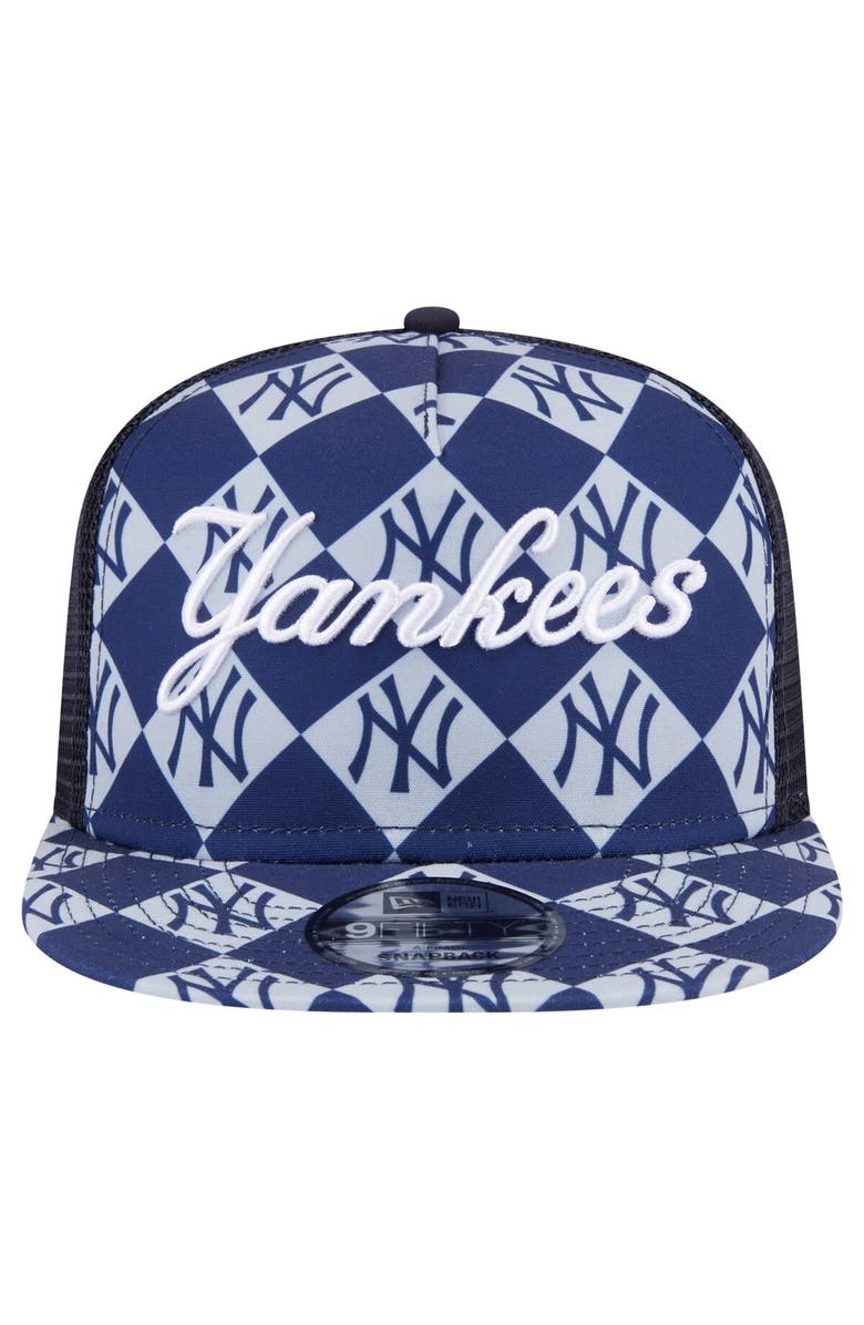 New Era Men's New Era Navy New York Yankees Seeing Diamonds A-Frame Trucker 9FIFTY Snapback Hat, Alternate, color, Navy