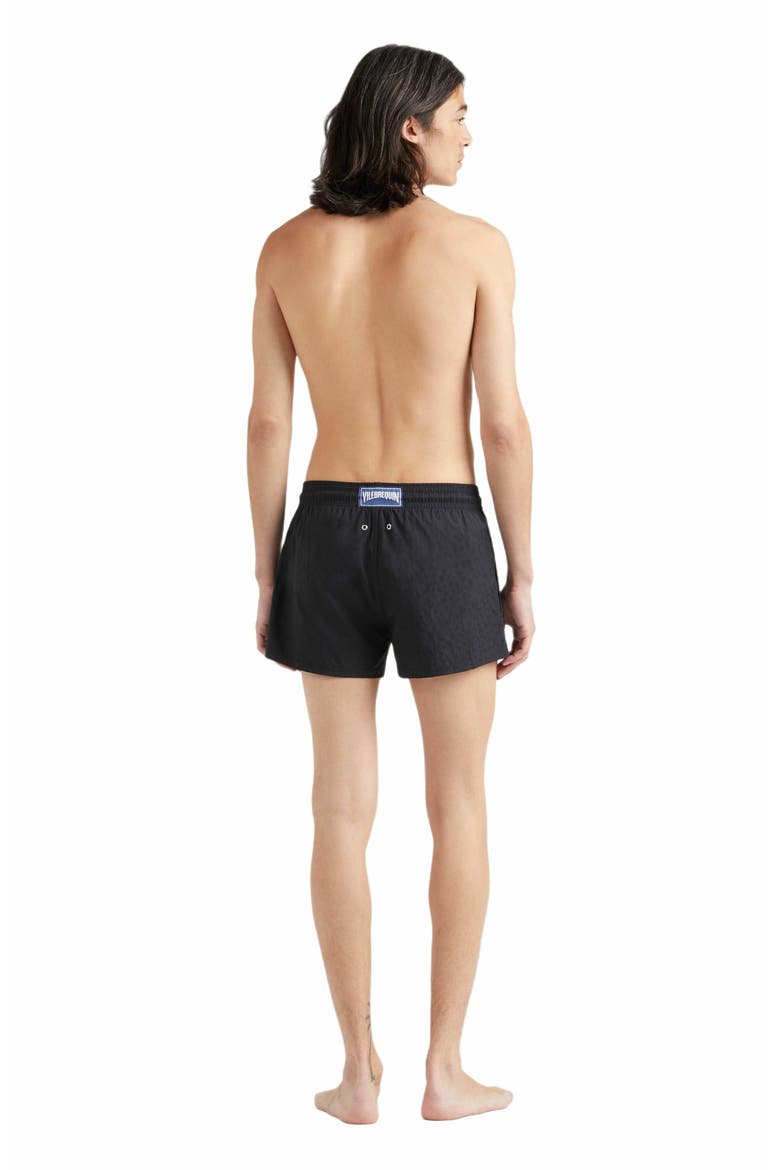 Men's Jacquard Turtle Stretch Swim Shorts, Alternate, color, NOIR