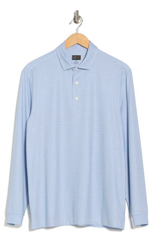 Greg Norman Knotweed Print Long Sleeve Performance Golf Polo In Blue