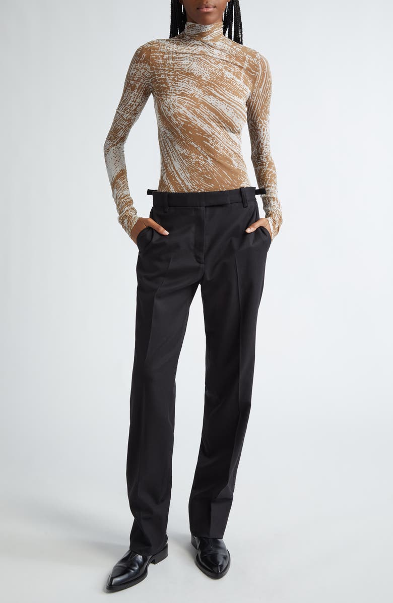 Proenza Schouler Rio Mock Neck Long Sleeve Tulle Top, Alternate, color, Wood