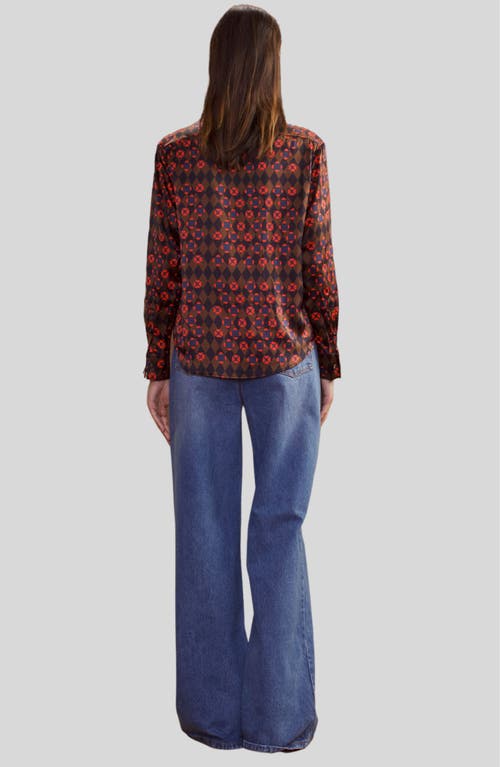 Cynthia Rowley Collectible Silk Shirt In Geo Black/red Combo