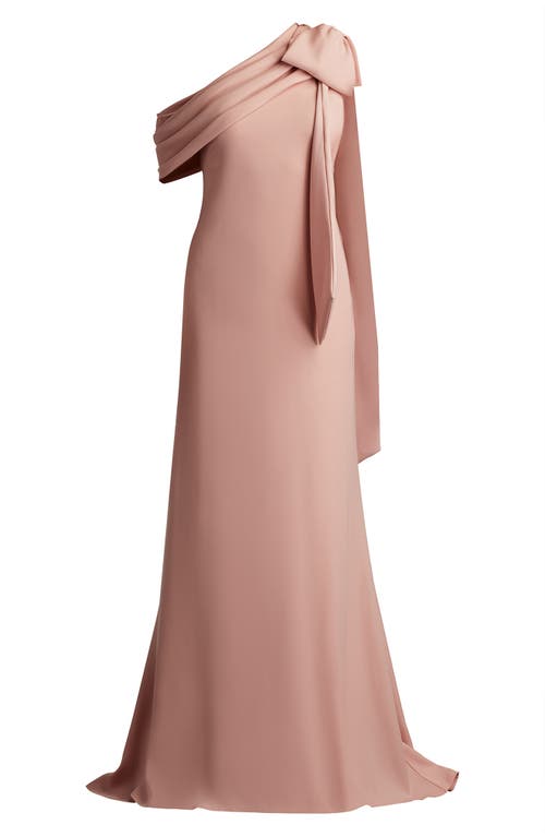 Tadashi Shoji Cassia Bow-shoulder Crepe Gown In Nude