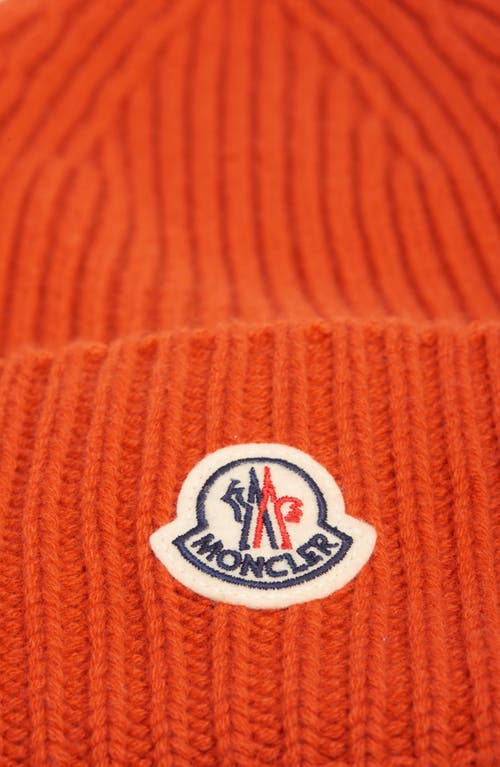 Moncler Logo Patch Virgin Wool & Cashmere Beanie In Orange