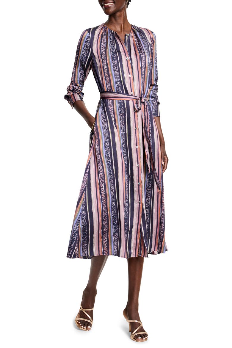 Loren Animal Stripe Long Sleeve Midi Shirtdress, Main, color, INDIGO MULTI