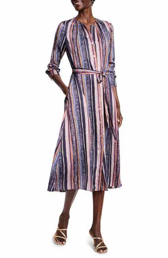 NIC+ZOE Loren Animal Stripe Long Sleeve Midi Shirtdress