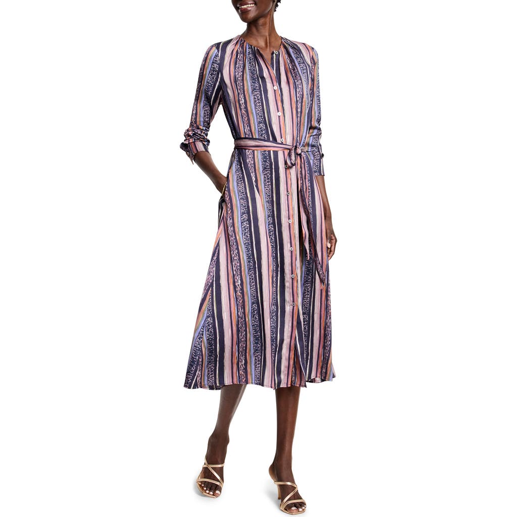 Nic + Zoe Nic+zoe Loren Animal Stripe Long Sleeve Midi Shirtdress
