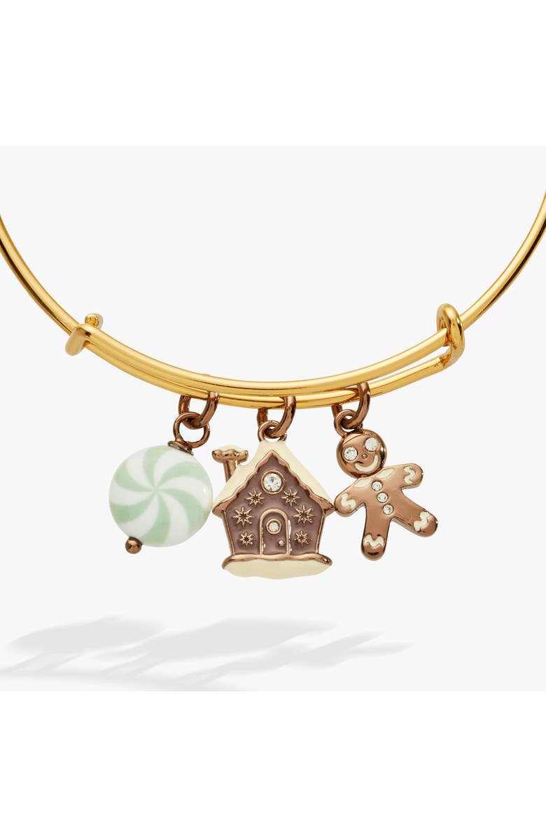 Alex and Ani Pink Christmas Multi-Charm Brangle Bracelet, Alternate, color, Gold