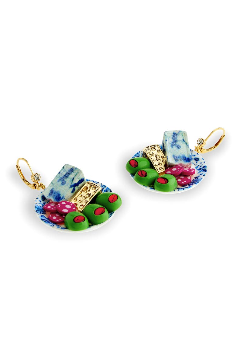Betsey Johnson Cheese Plate Statement Earrings, Alternate, color, Blue