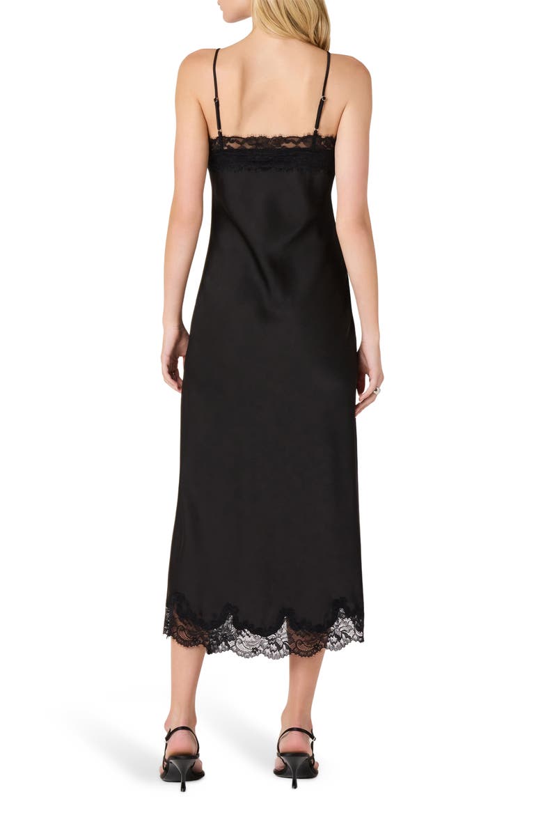 Mauresa Lace Trim Satin Slipdress, Alternate, color, BLACK