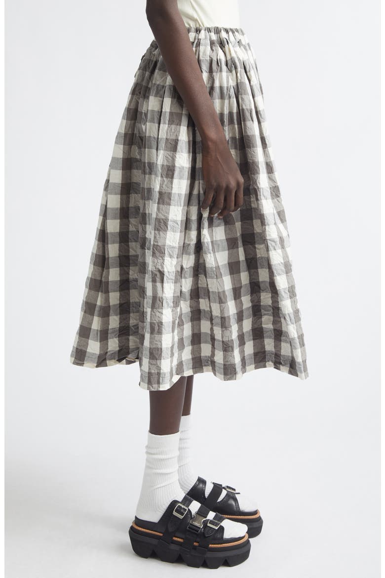 Gingham Crinkled Cotton & Linen Midi Skirt, Alternate, color, GRAY/ WHITE