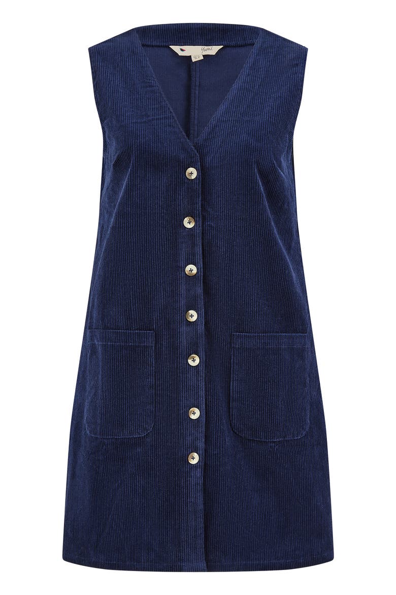 V-Neck Cord Pinafore Dress, Alternate, color, Navy
