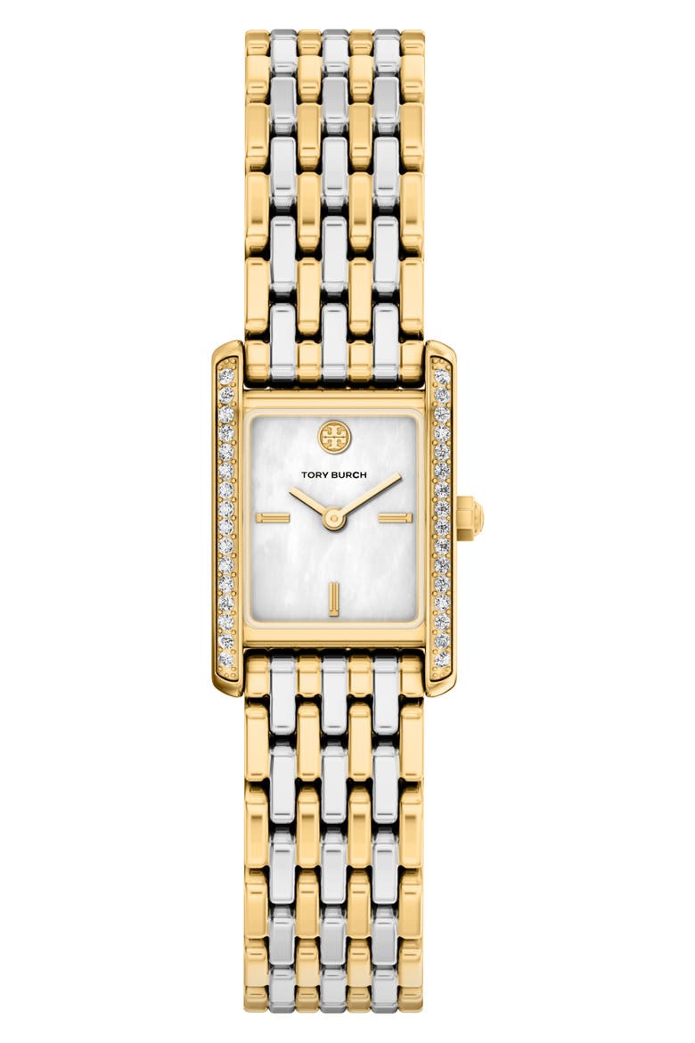 The Small Eleanor Mother-of-Pearl Tank Bracelet Watch, 19mm x 22mm, Main, color, TWO TONE