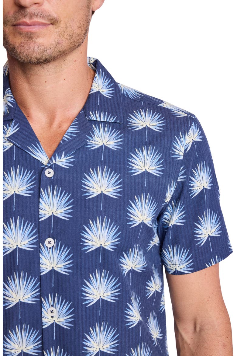 Frond Cotton Blend Camp Shirt, Alternate, color, OCEAN WHITE SEERSUCKER