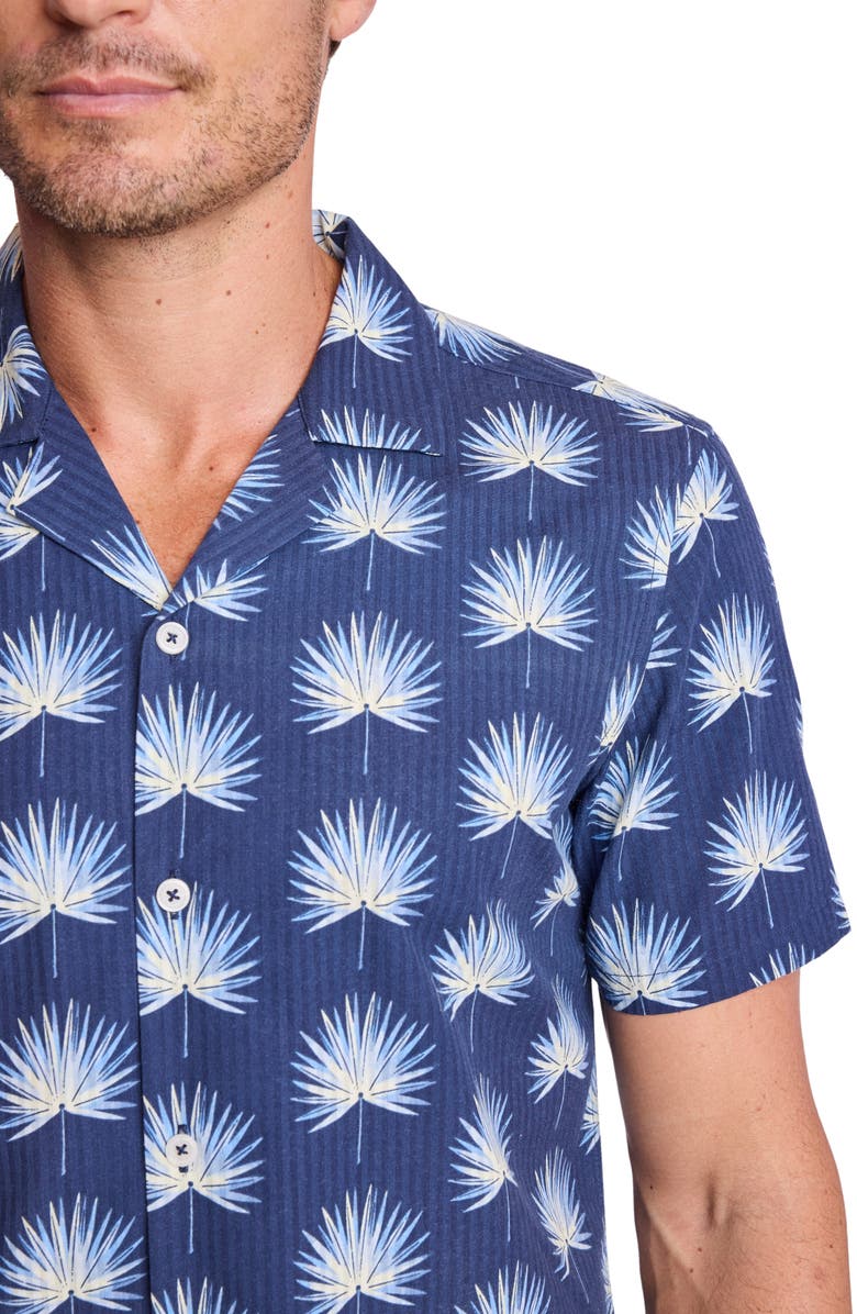 PAISLEY & GRAY Frond Cotton Blend Camp Shirt, Alternate, color, Ocean White Seersucker