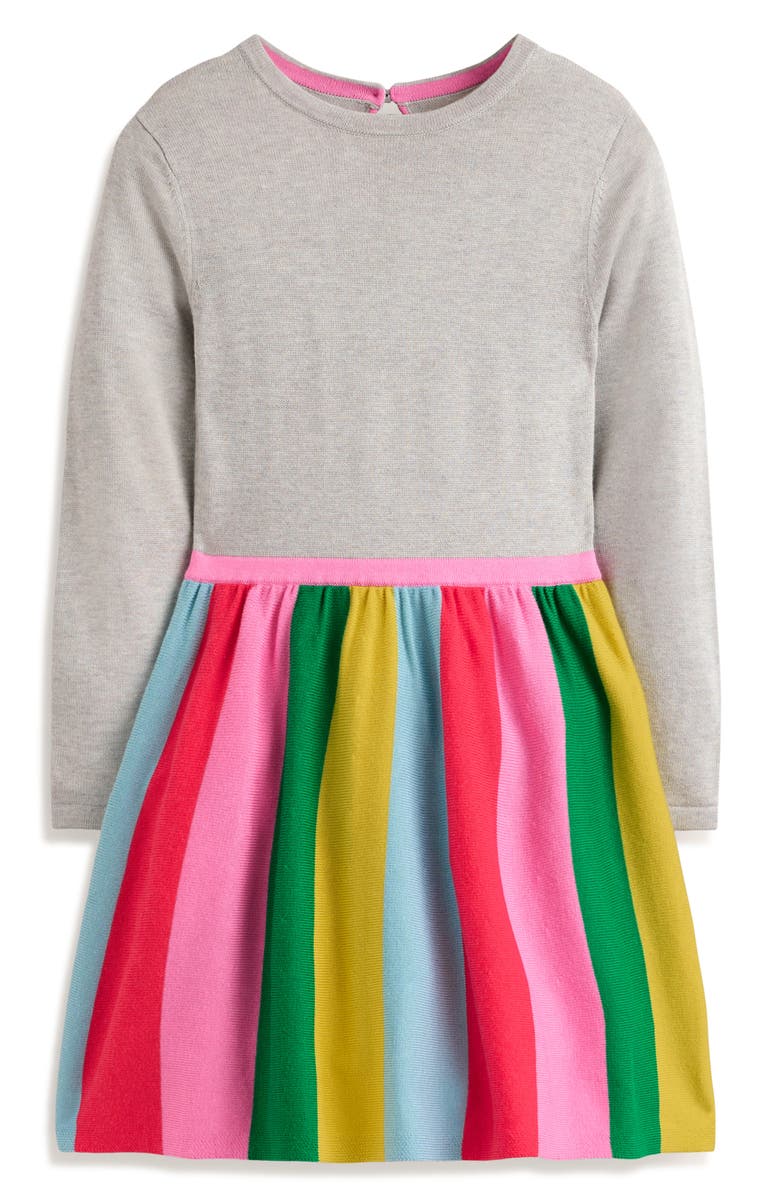 Mini Boden Kids' Rainbow Stripe Long Sleeve Sweater Dress, Main, color,