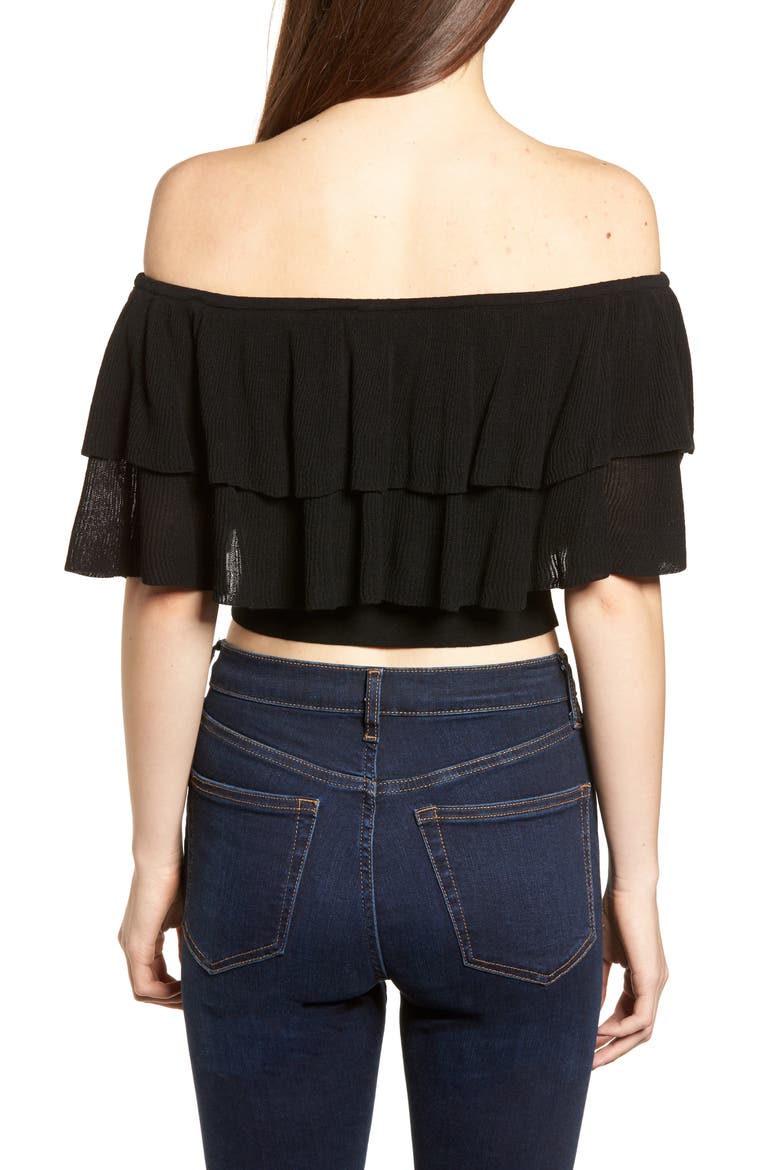 Ruffle Off the Shoulder Sweater, Alternate, color, BLACK