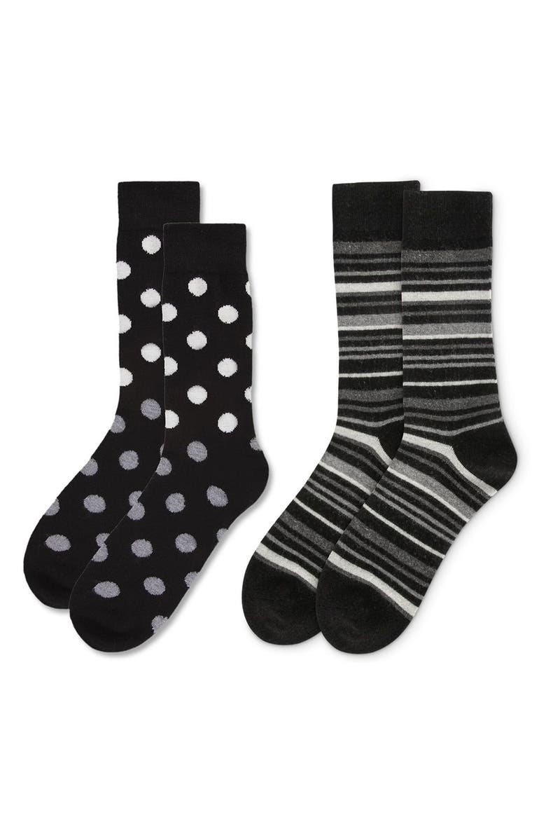 MeMoi Assorted 2-Pack Crew Socks, Alternate, color, Black-Black
