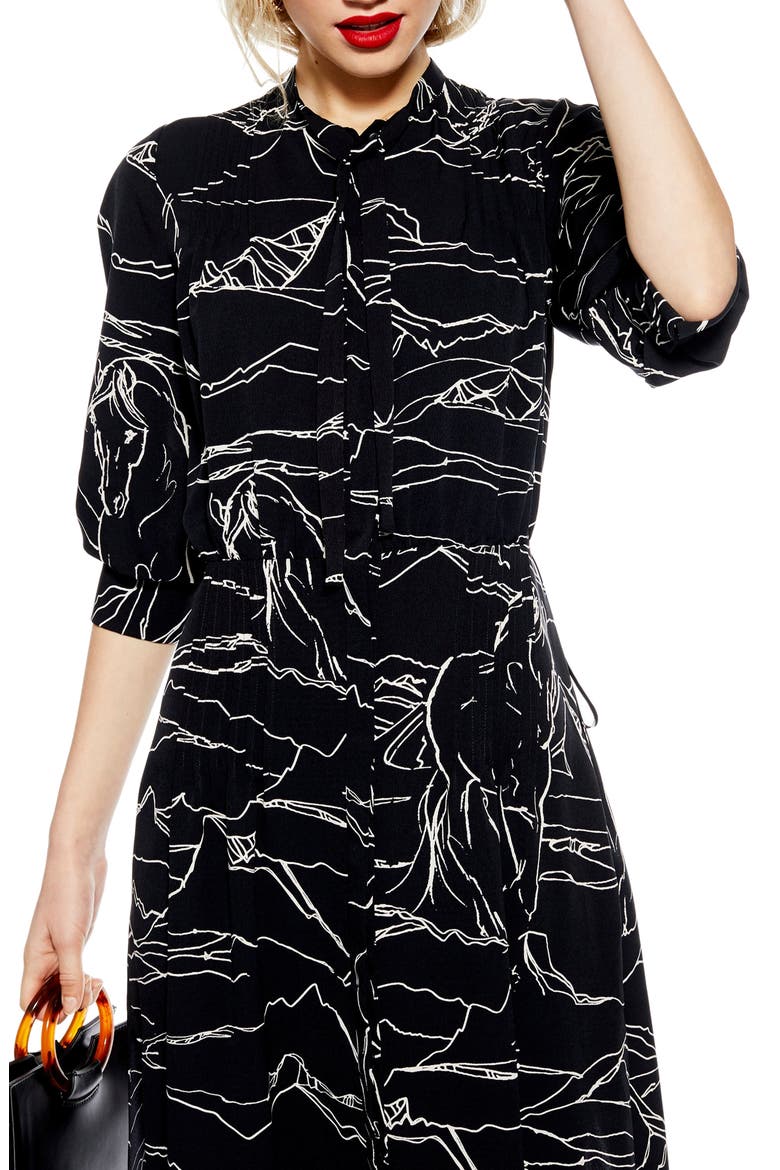 Horse Print Midi Dress, Alternate, color, BLACK MULTI