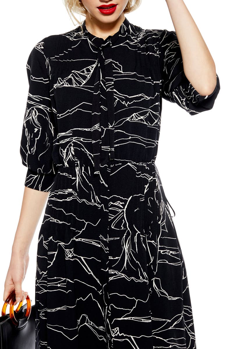 Topshop Horse Print Midi Dress, Alternate, color, 