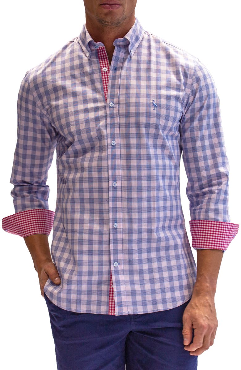 TailorByrd Check Print Long Sleeve Stretch Cotton Button-Down Shirt, Main, color, 