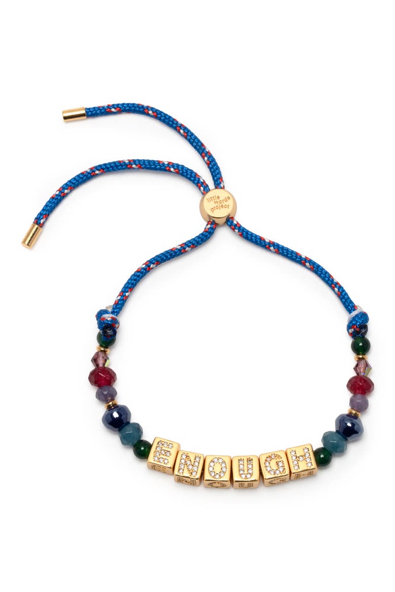 Enough Cubic Zirconia Letter Block Beaded Cord Bracelet, Main, color, GOLD
