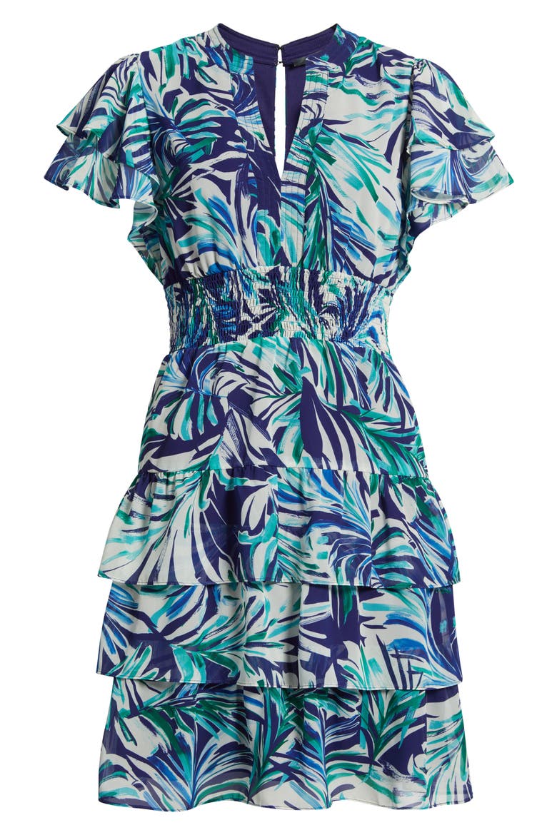 Tropical Print Tiered Dress, Alternate, color, BLUE MULTI