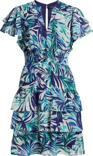 Julia Jordan Tropical Print Tiered Dress