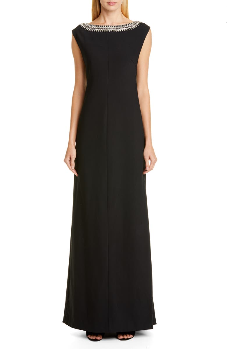 Carolina Herrera Embellished Bateau Neck Gown, Main, color,