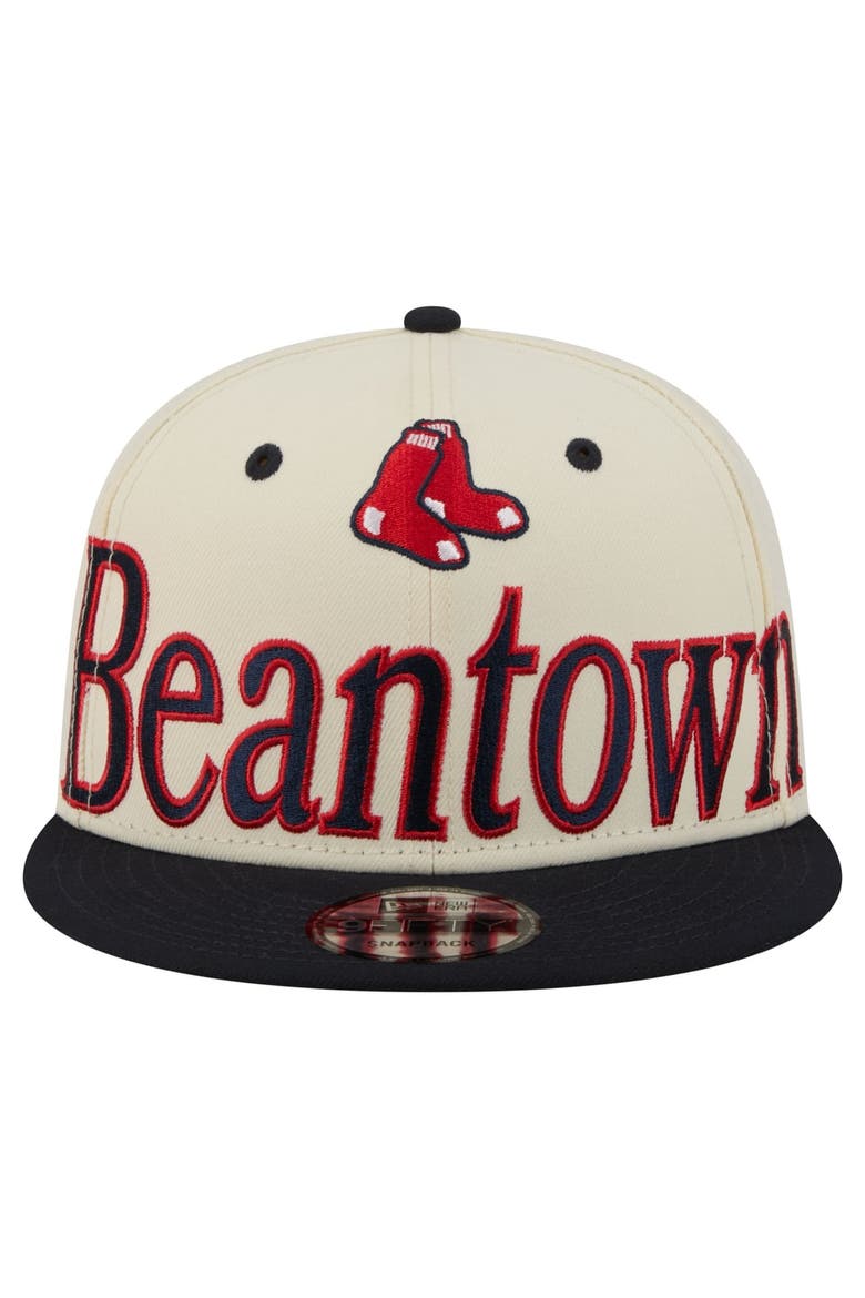 Men's New Era Cream Boston Red Sox Oversized Slogan 9FIFTY Snapback Hat, Alternate, color, Cream