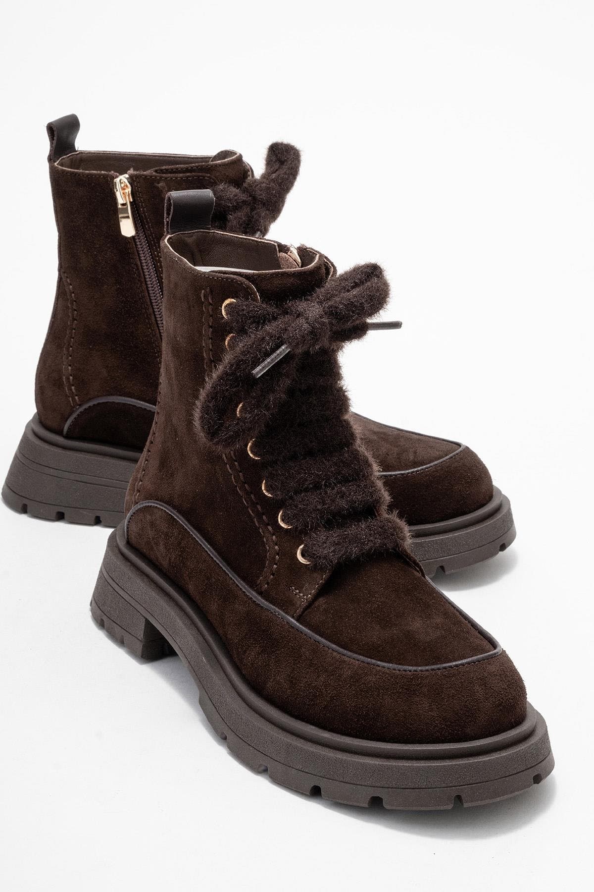 Mina Leather Combat Boot, Alternate, color, Brown Suede Leather