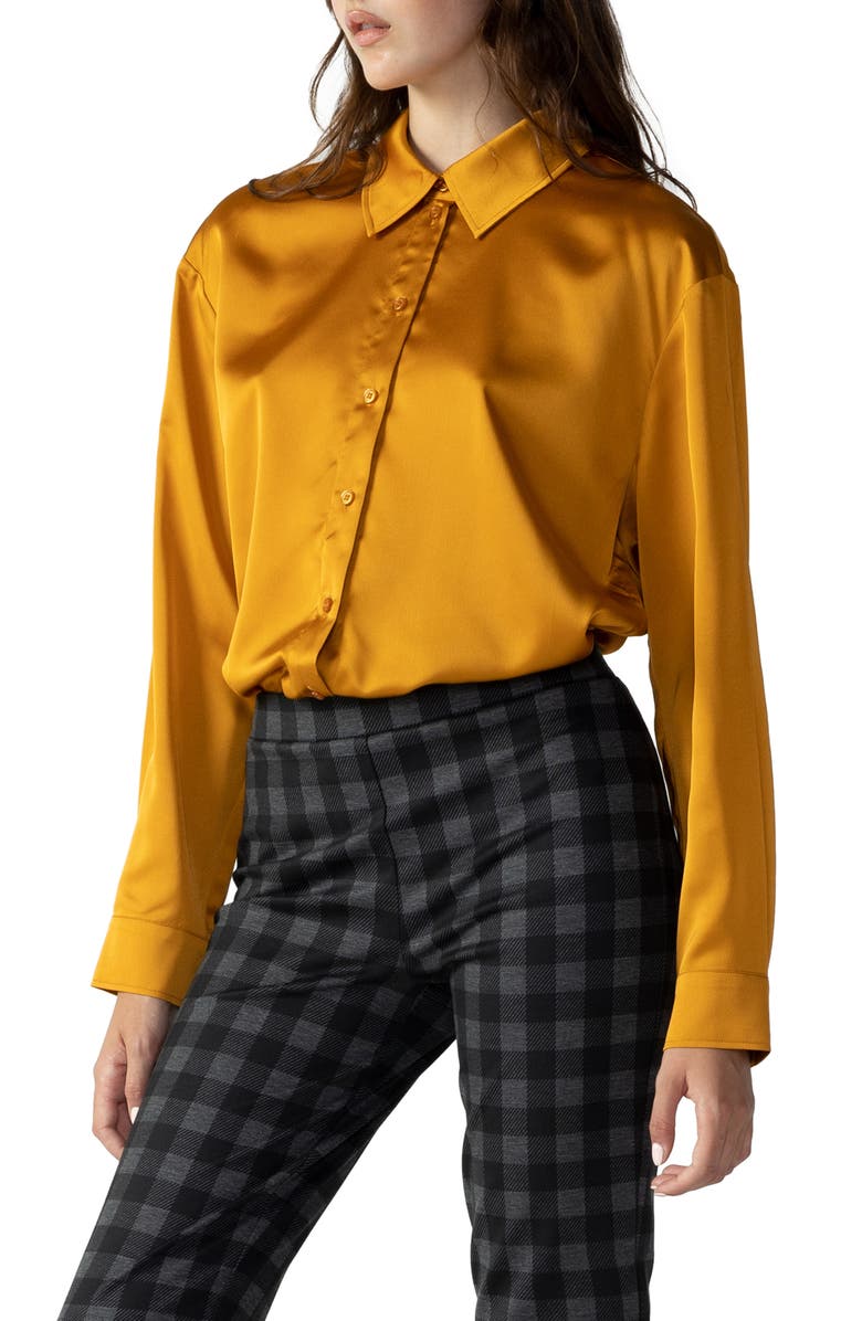 Sanctuary Oversize Satin Button-Up Shirt, Alternate, color,
