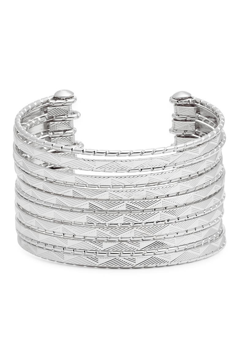 Textured Multiband Cuff Bracelet, Main, color, SILVER
