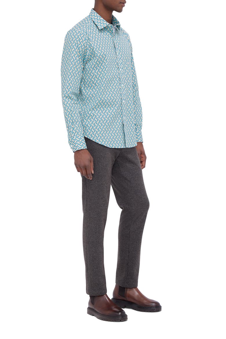 Julian Shaped Fit Print Button-Up Shirt, Alternate, color, DUSTY BLUE