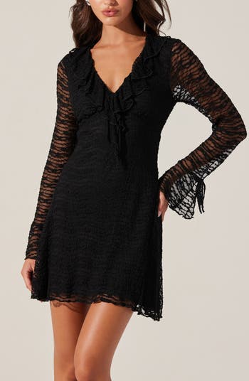 Ruffle Long Sleeve Stretch Lace Minidress