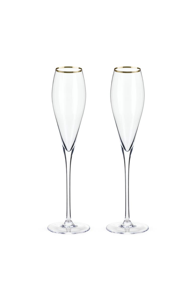 Viski Gold Rimmed Crystal Champagne Flutes Set of 2, Main, color, Clear