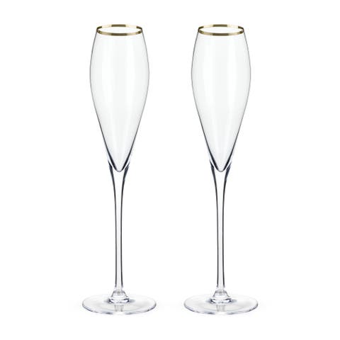 Gold Rimmed Crystal Champagne Flutes Set of 2