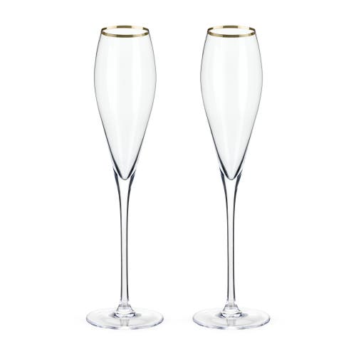 Viski Gold Rimmed Crystal Champagne Flutes Set Of 2 In Clear
