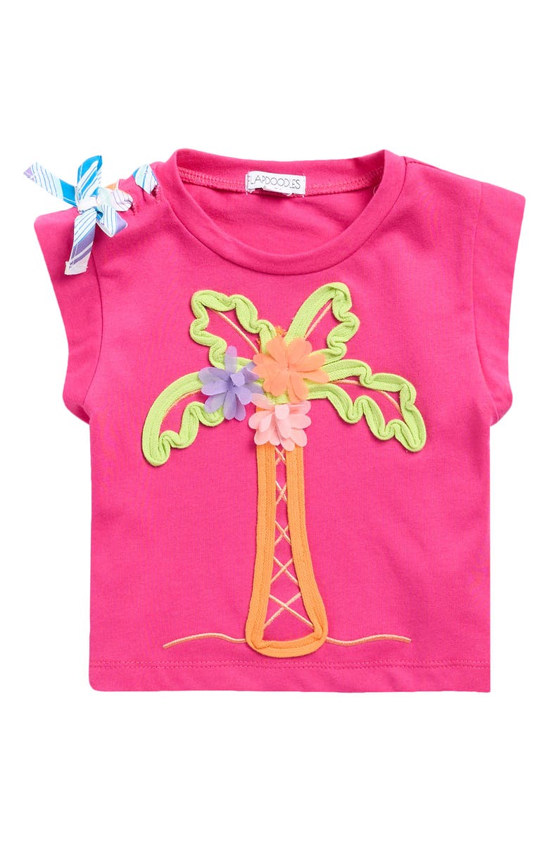 Flapdoodles Kids' Shoulder Bow T-Shirt, Main, color, Hot Pink