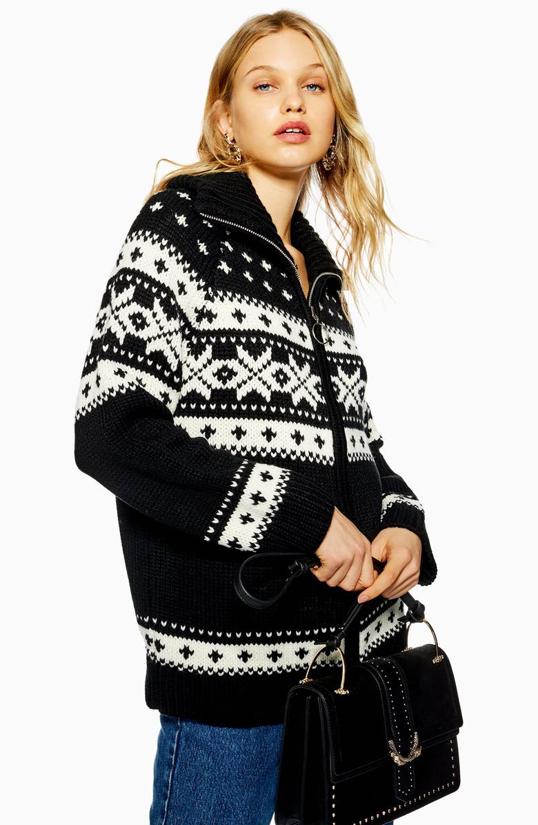 Topshop Fair Isle Cardigan, Alternate, color, 