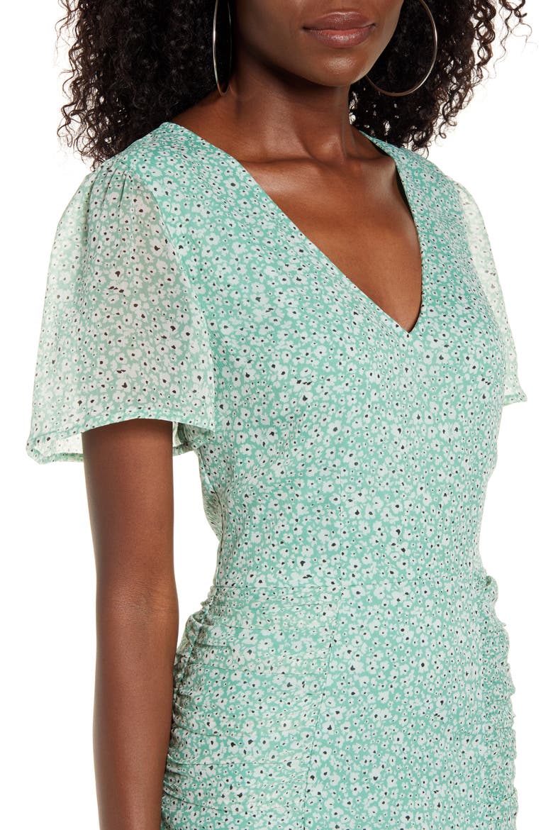 Chiffon Ruched Minidress, Alternate, color, GREEN WING LAYLA DENSE FLORAL