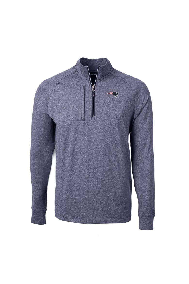 Men's Cutter & Buck  Heather Navy New England Patriots  Big & Tall Adapt Eco Knit Quarter-Zip Pullover Top, Alternate, color, Heather Navy
