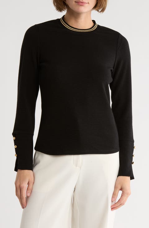 Metallic Crewneck Ribbed Sweater