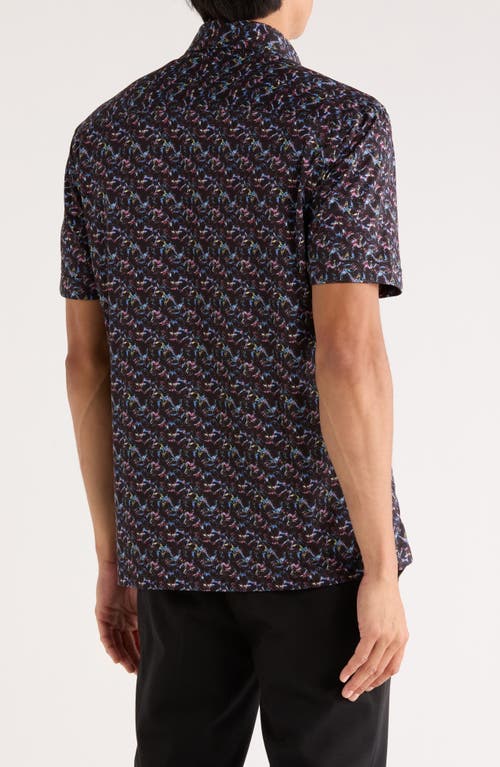 Bugatchi Milo Short Sleeve 8-way Stretch Ooohcotton® Button-up Shirt In Black