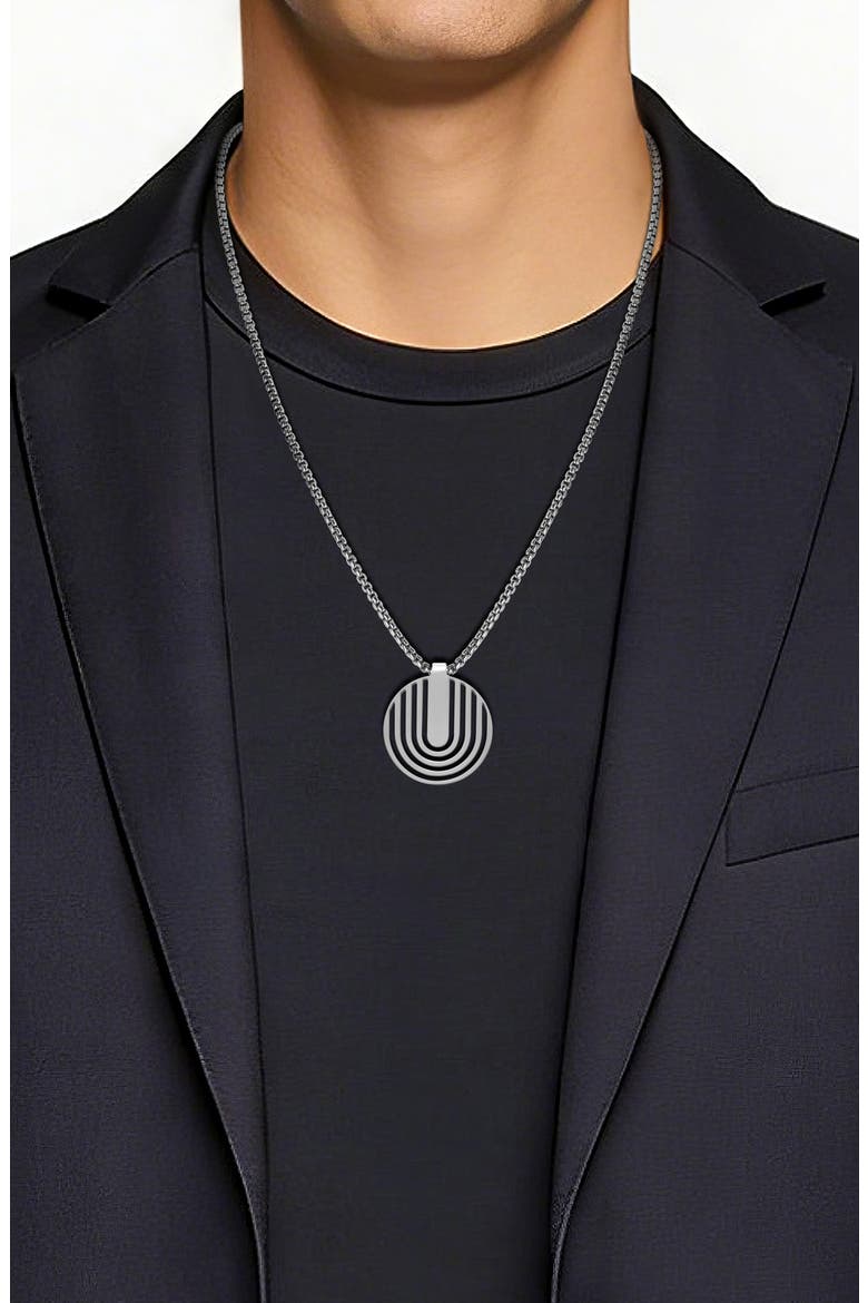 Men's Stainless Steel Disc Plate Pendant Necklace, Alternate, color, SILVER