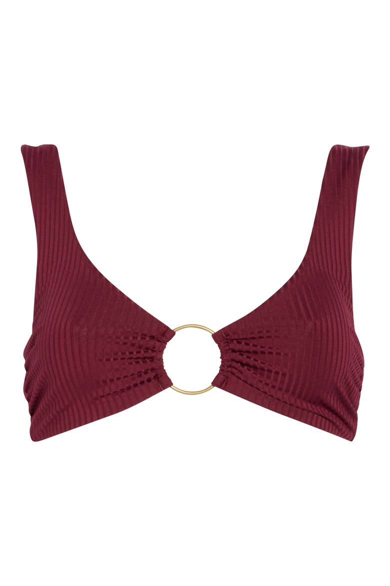 Skylar Ribbed O-Ring Bikini Top, Alternate, color, BURGUNDY