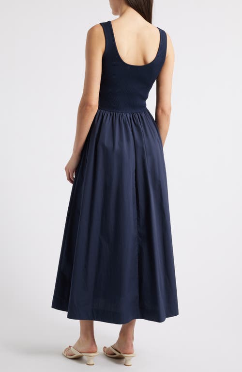 Moon River Sweater Knit Tank Top Mixed Media Midi Dress In Navy In Navy
