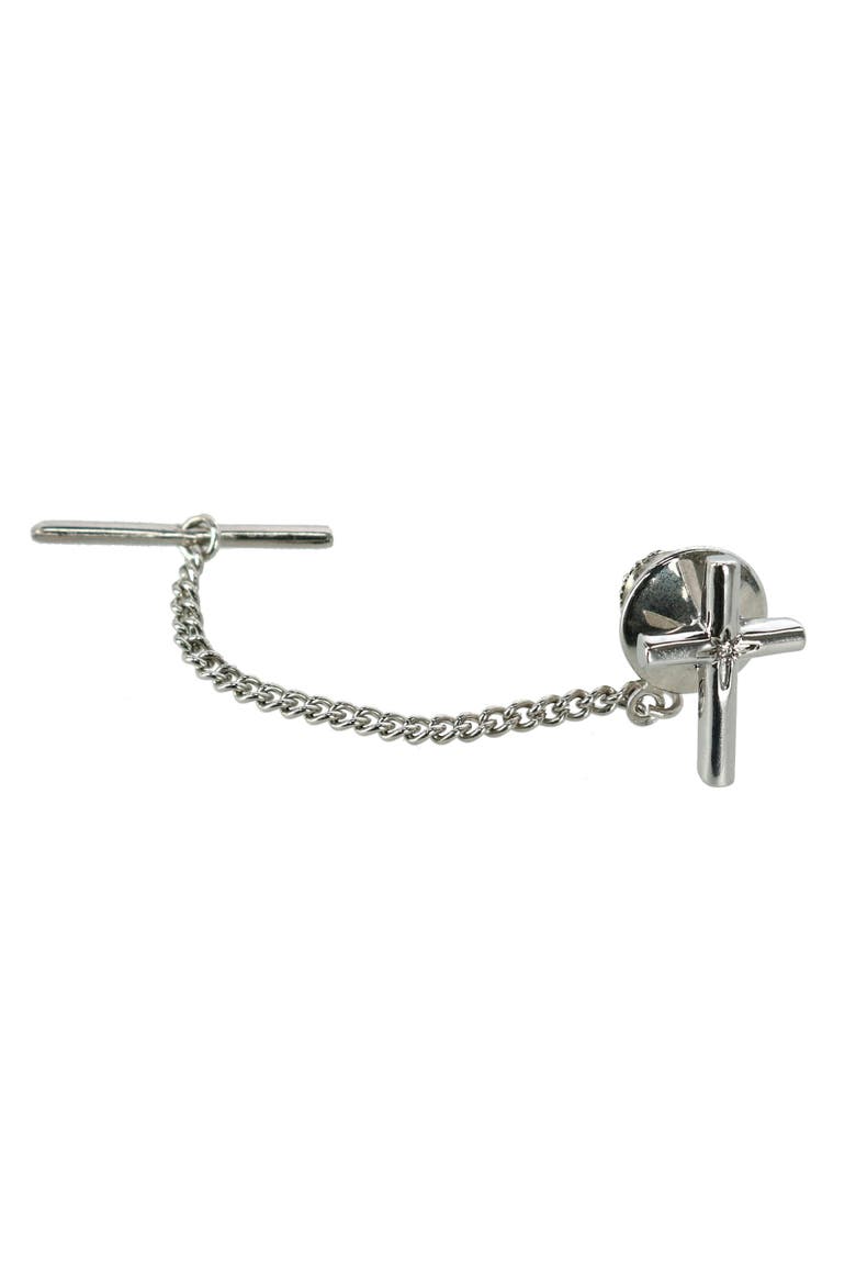 Men's Elegant Cross Tie Tack with Crystal Center for Formal Wear, Alternate, color, Silver